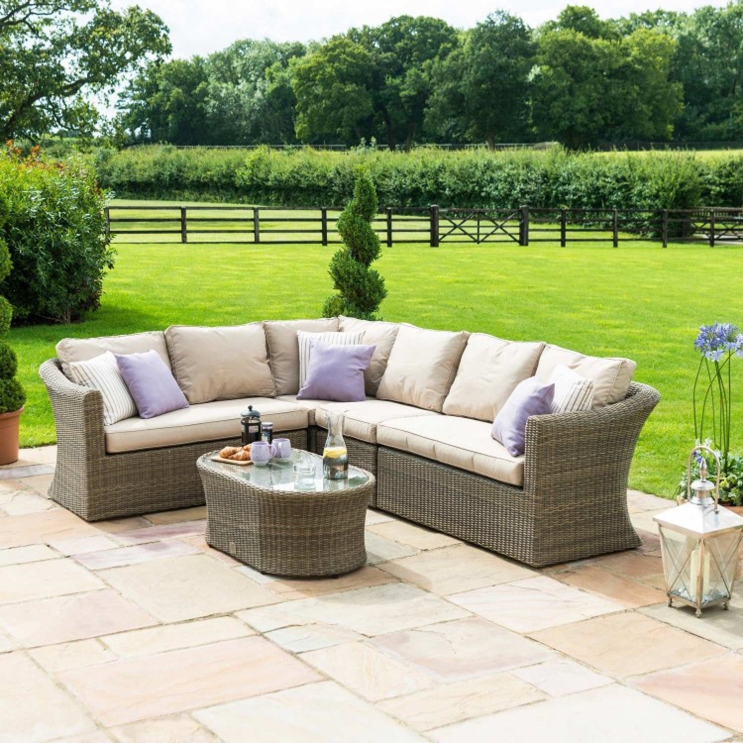 Rattan Garden Furniture Winchester Large Corner Sofa Set | Oak
